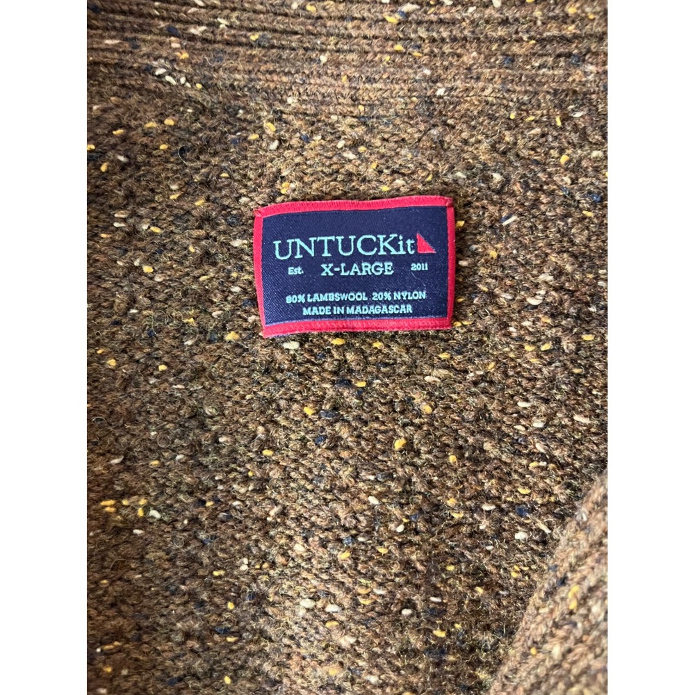 UNTUCKit Emeric Donegal Cardigan Mens XL Brown Lambswool Shawl Collar 41193 - Picture 3 of 6